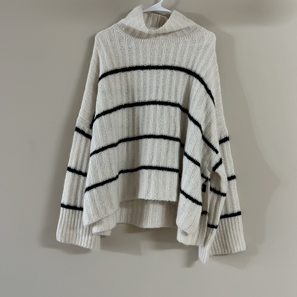 Eleven Six Poncho Stripe Sweater Alpaca Wool Ivory Black